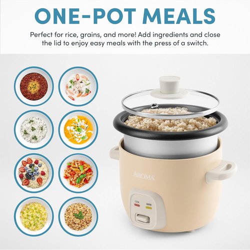 AROMA® Mini Rice Cooker - 2-Cup Uncooked | 4-Cup Cooked | Auto Keep Warm, Milk Tea Color
