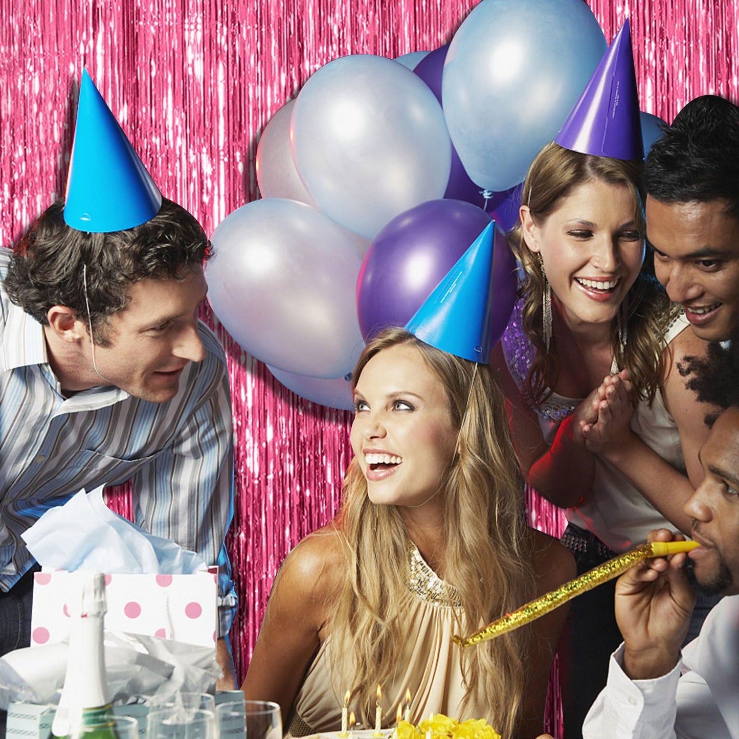 20 Pack Pink Backdrop Decorations - Tinsel Curtain Party Backdrop Foil Fringe Birthday Photo Booth Streamer Backdrop Pink Theme Bachelorette Graduation Decorations
