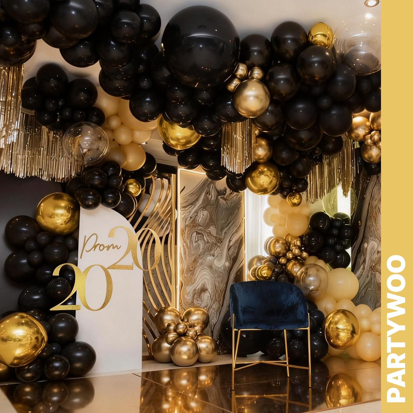 PartyWoo Gold and Black Balloons 100pcs 12 Inch Black and Gold Metallic Balloons for Birthday Wedding Anniversary Graduation Bachelorette Engagement Bridal Shower Retirement Party Decorations