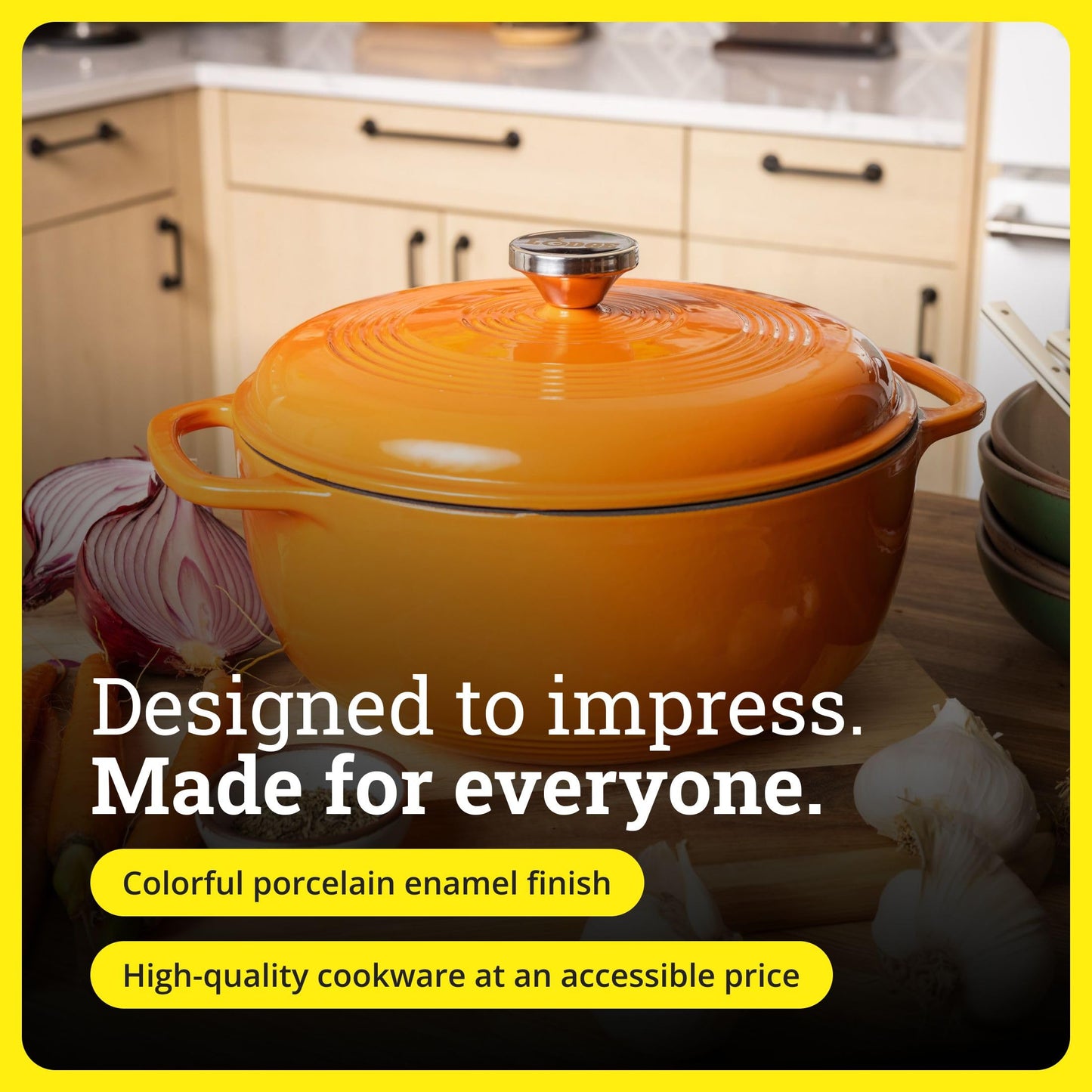Lodge Essential Enamel Cast Iron Dutch Oven - Perfect for Bread Baking, Braising, Marinating & Slow Cooking - Features Moisture-Sealing Lid & Dual Handles - Kitchen Essentials - 6 Quarts - Pumpkin