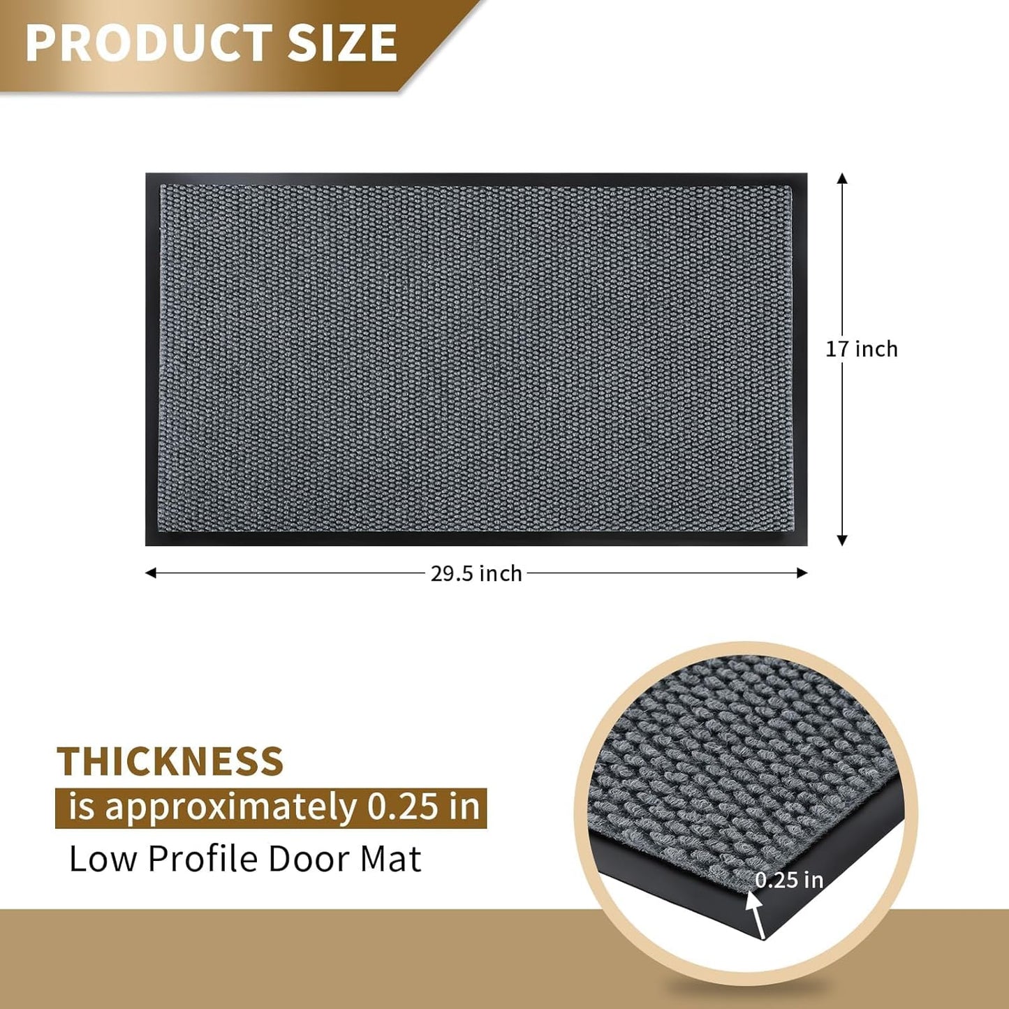 Yimobra Waterproof Front Door Mat - All-Weather Non-Slip Doormat | Easy Clean, Low Profile, 29.5x17, Grey