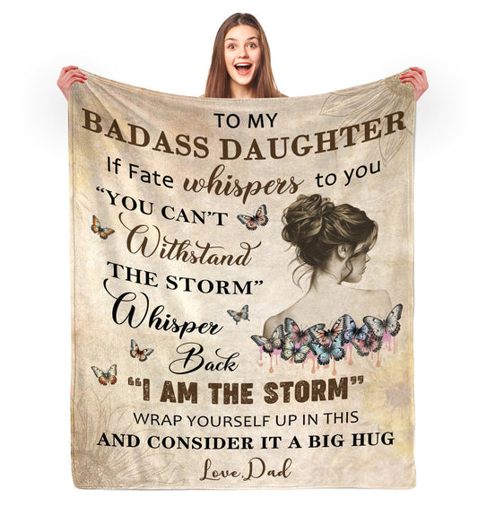 JOPJOLIW to My Badass Daughter Blanket from Dad - to My Daughter from Dad Gifts for Daughter Blanket, Badass Daughter Blanket Gift from Dad and Mom, 60" x 80"