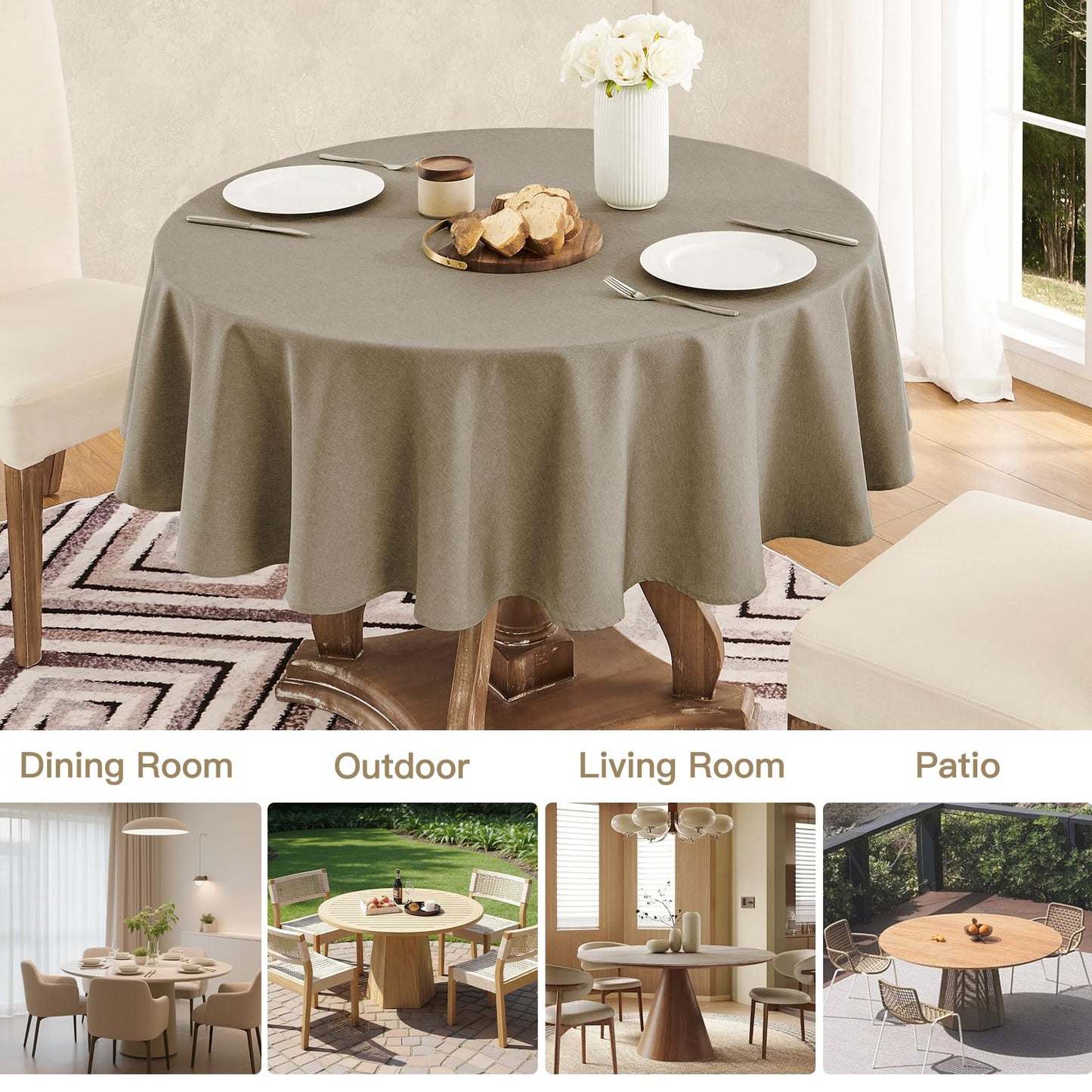 Veblandy Tablecloth Linen Textured Waterproof & Stain Resistant Table Cloth Wrinkle Free Decorative Fabric Farmhouse Table Cover for Dining/Party/Buffet/Wedding, 60 x 60 Inch, Mocha