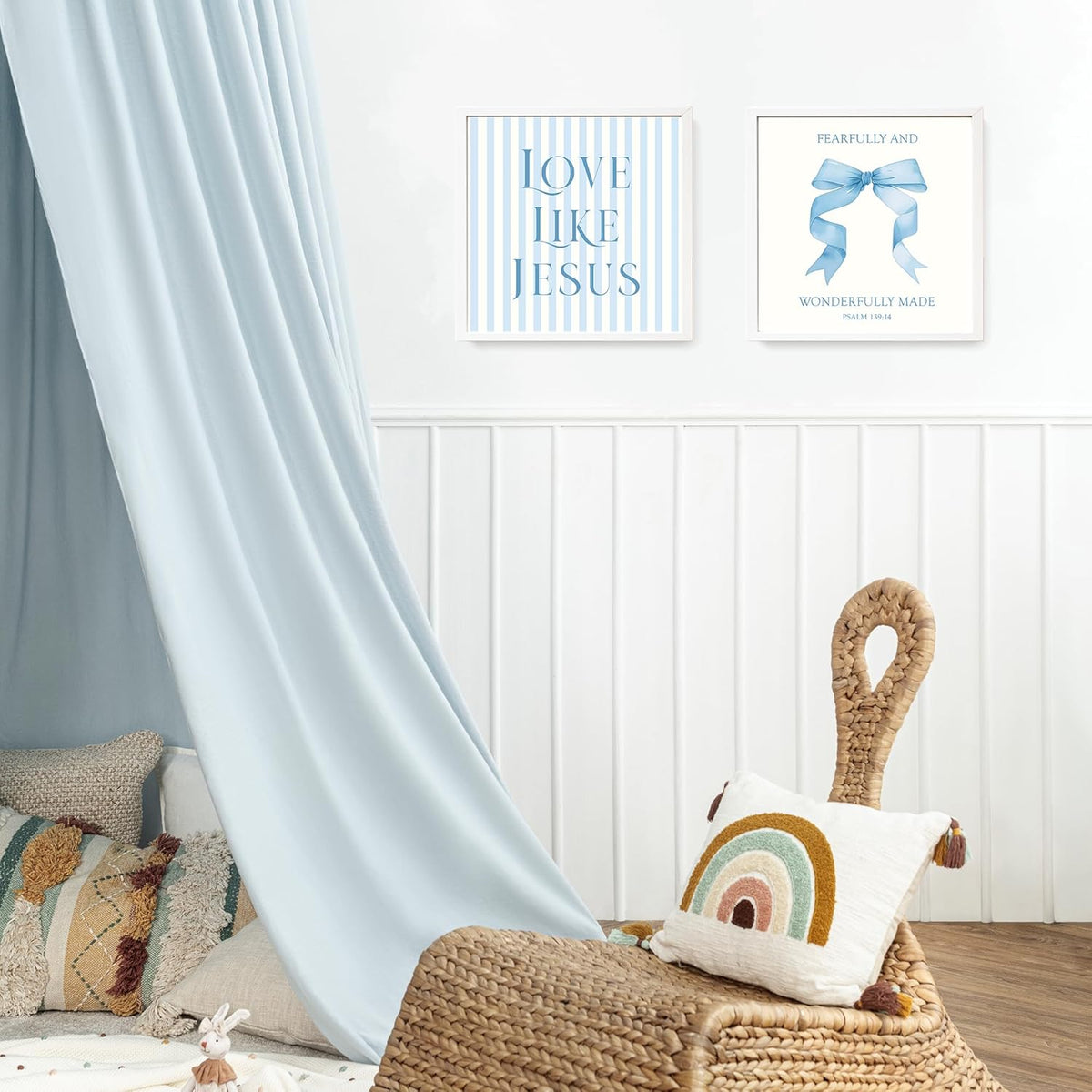 LARTSFRO Coquette Blue Bow Wall Art - Inspirational Christian Decor for Teen Girls | 8x8 Inch Set of 4 Unframed