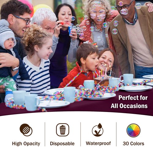 Exquisite Party Solids 6-Pack Premium Plastic Tablecloth 54in. x 108in. Rectangle Plastic Table Cover - Plum