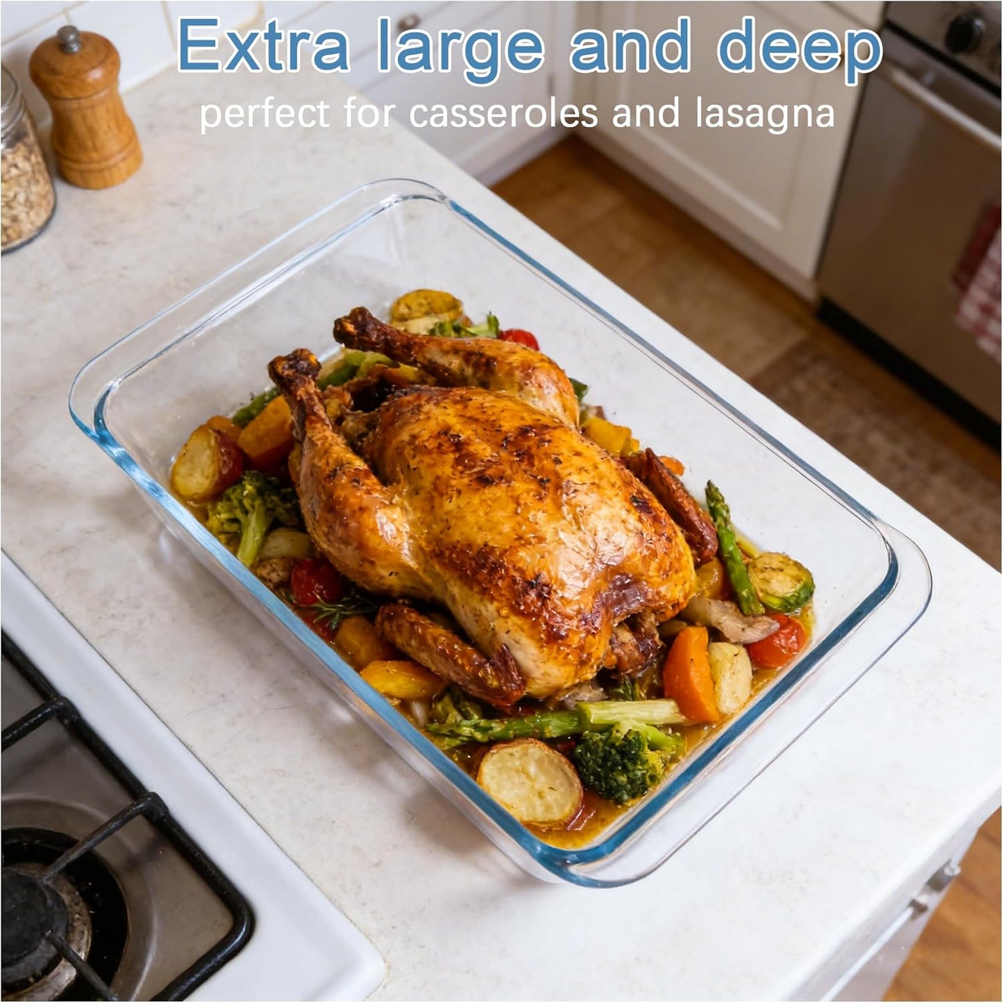 Skiennix 5.7qt Extra Large Glass Baking Dish - Deep 9x13 Tempered Oven & Microwave Safe