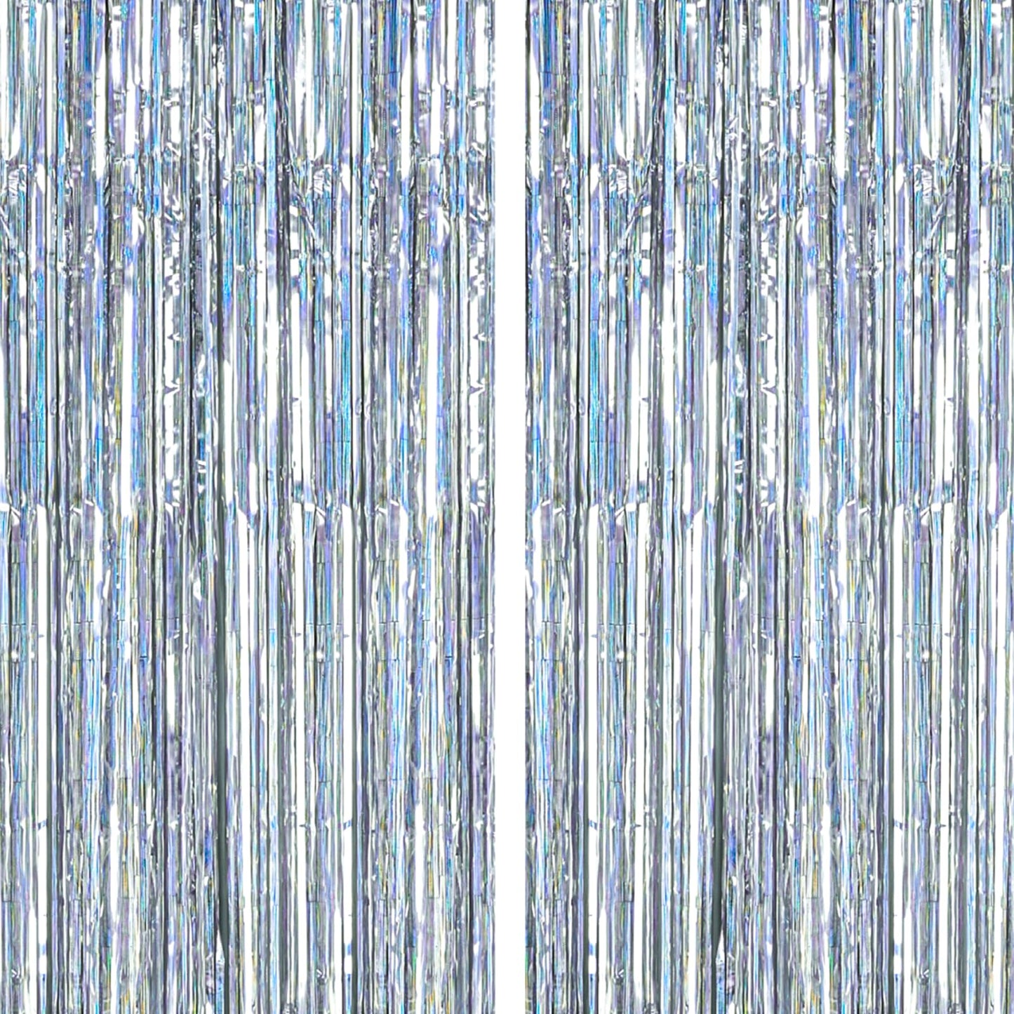 PartyWoo Foil Fringe Curtains Silver, 2 pcs 3.3x6.6 ft Silver Streamers, Fringe Backdrop, Tinsel Backdrop, Tinsel Curtain, Metallic Door Shimmer, Birthday Party Streamers, Christmas Decorations
