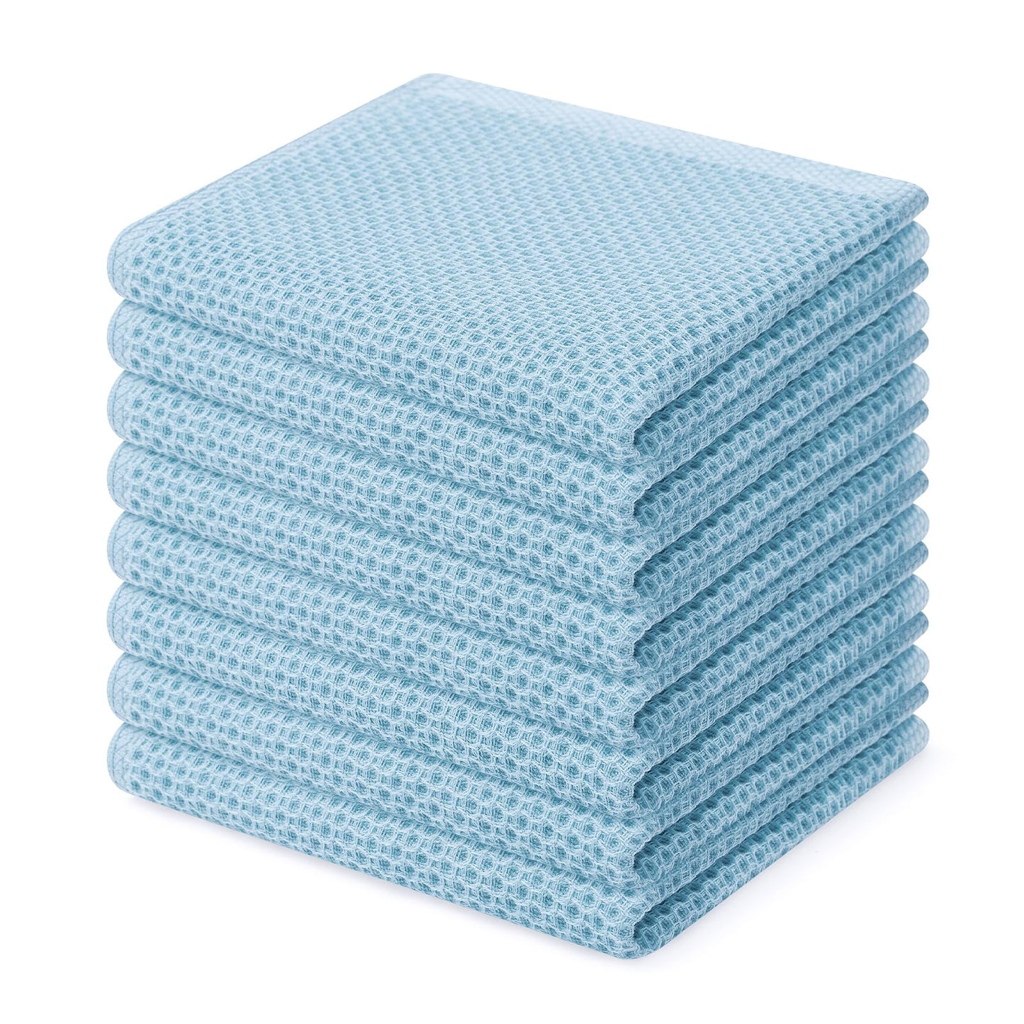 Homaxy 100% Cotton Waffle Weave Kitchen Dish Cloths, Ultra Soft Absorbent Quick Drying Dish Towels, 12 x 12 Inches, 8-Pack, Sky Blue