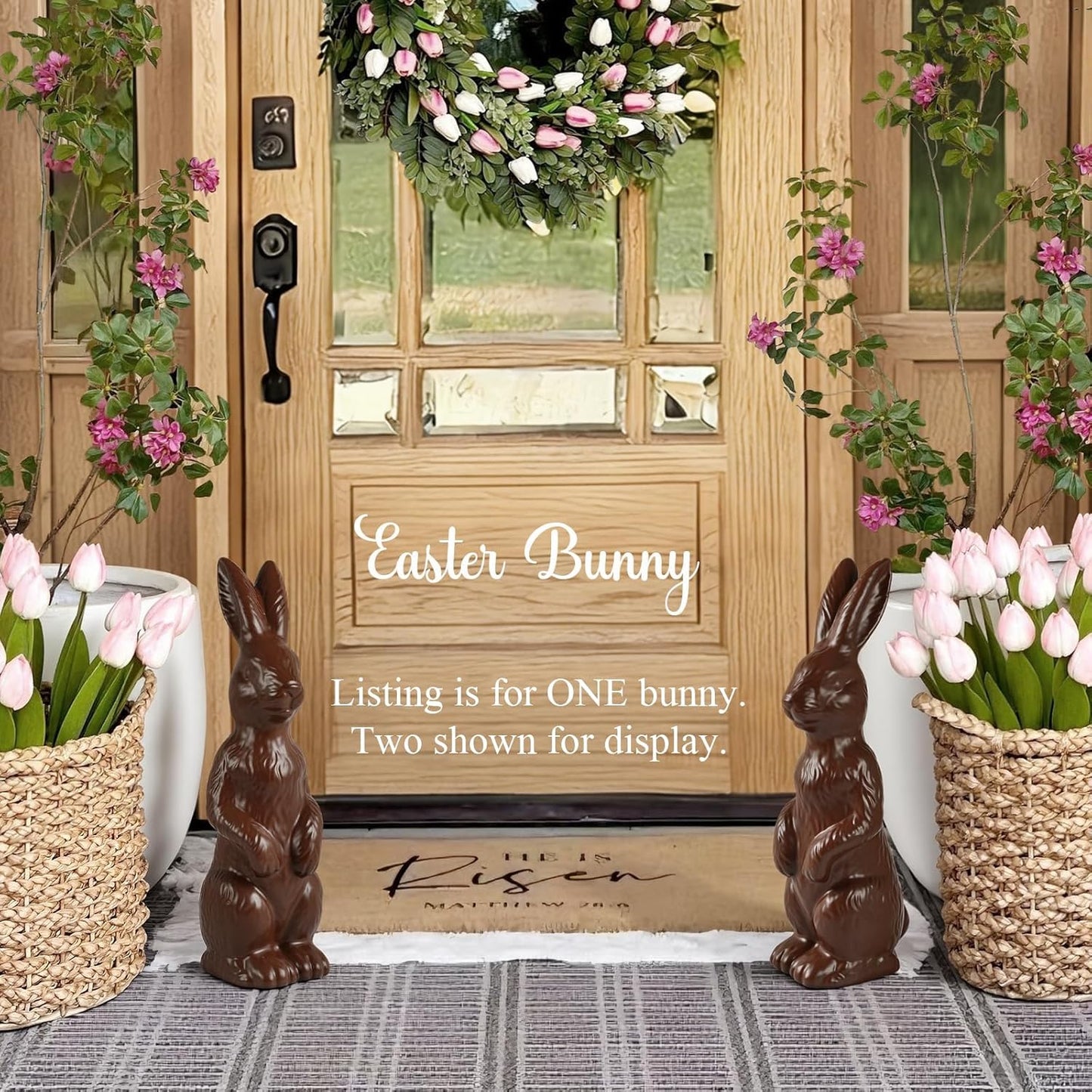 Zesua Easter Bunny Figurine - 14.5" Standing Ceramic Decor for Home & Yard - Perfect Spring Decoration