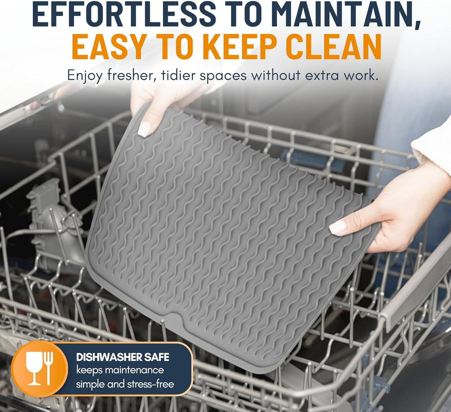 Linda’s Essentials Silicone Dish Drying Mat - Non-Slip & Heat-Resistant 16 x 12 Inch Kitchen Pad (Gray)