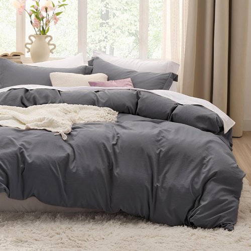 Bedsure Charcoal Grey Duvet Cover Set - Soft 3-Piece Queen Size with Zipper Closure | 90x90 Inches
