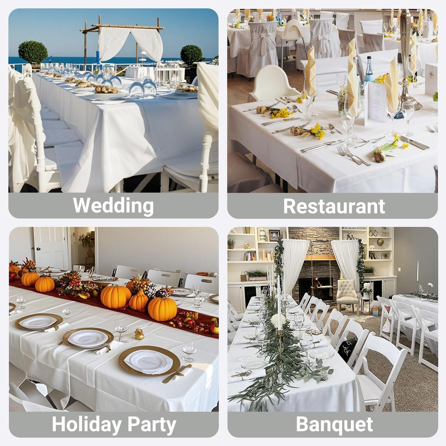 MRJ Polyester Tablecloths for Rectangle Tables 70 X 120 Inch White Washable Table Clothes for Cafe Camping Housewarming