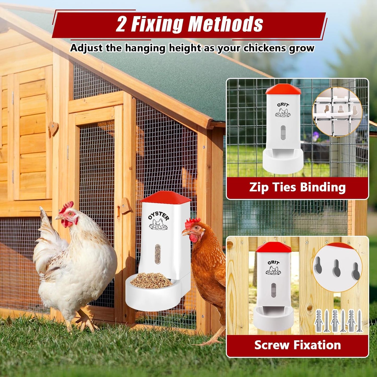 Skiennix Oyster Shell & Grit Feeder Combo - PVC Chicken Feeder with Viewing Window | Coop Accessory for Healthier Hens