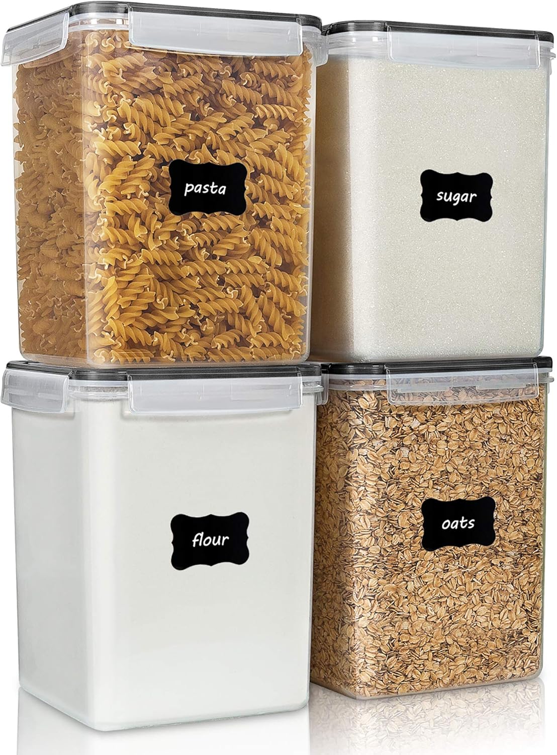 Vtopmart Airtight Food Storage Containers - 5.2L BPA-Free Plastic Canisters with Lids, 4 Measuring Cups & Labels | Black