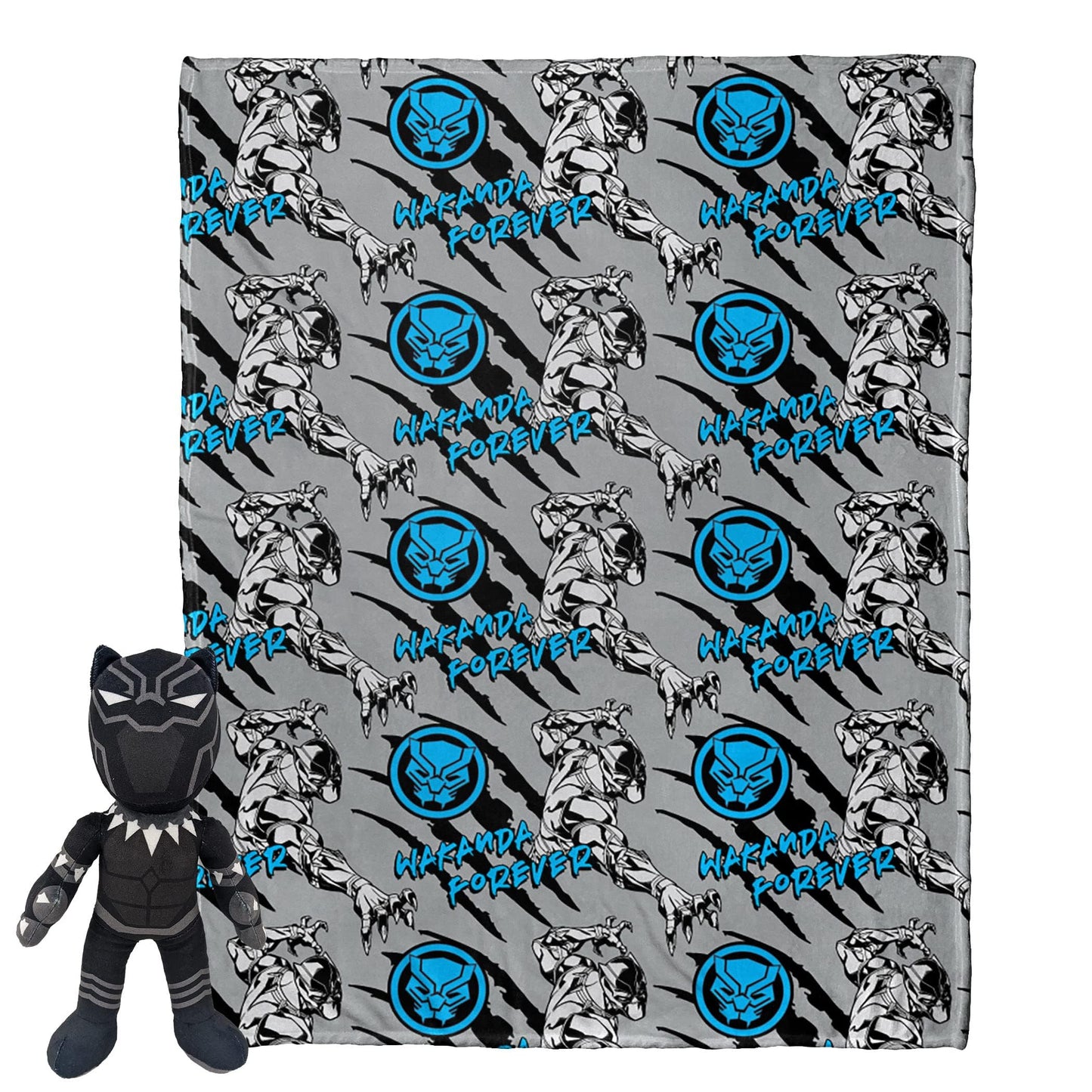 Northwest Character Hugger Pillow & Silk Touch Throw Blanket Set, 40" x 50", Black Panther - Panther Claws
