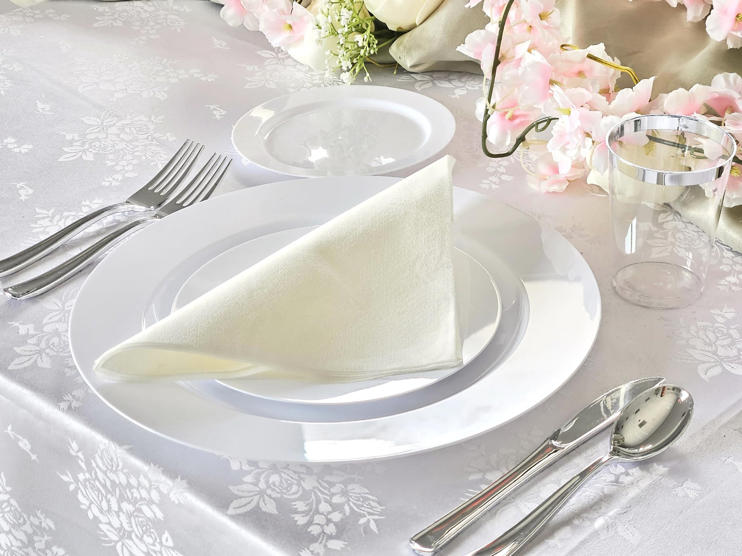 OCCASIONS 120 Pack Disposable Plastic Dessert Plates 6.25" - Heavy Duty Fancy China-Like Look, Salad/Appetizer/Cake for Wedding Party, BPA Free, Recyclable Dinnerware Set (Plain White)