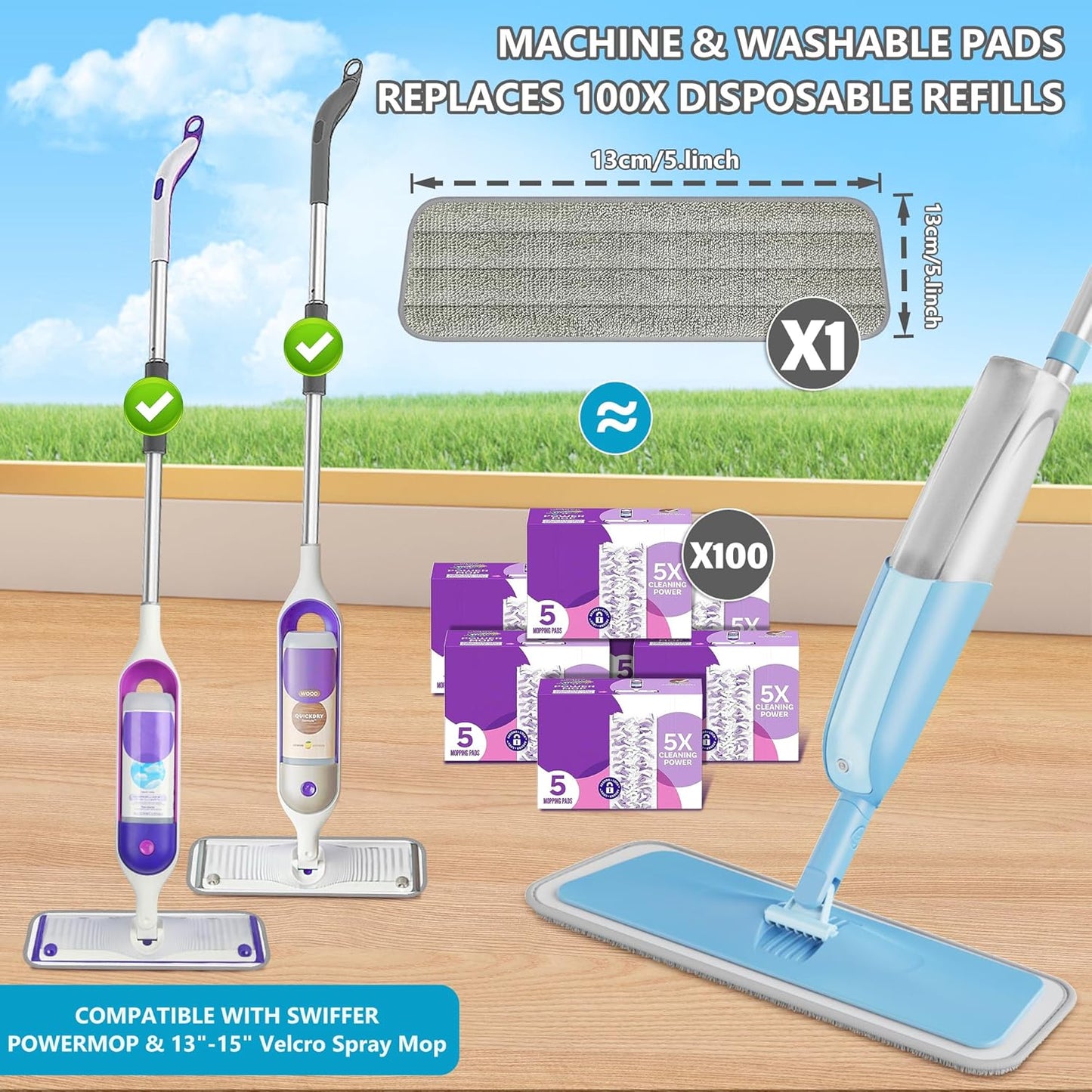 MEXERRIS Floor Mop - Spray Wet Mop for Hardwood Cleaning | 3 Washable Pads for Versatile Use