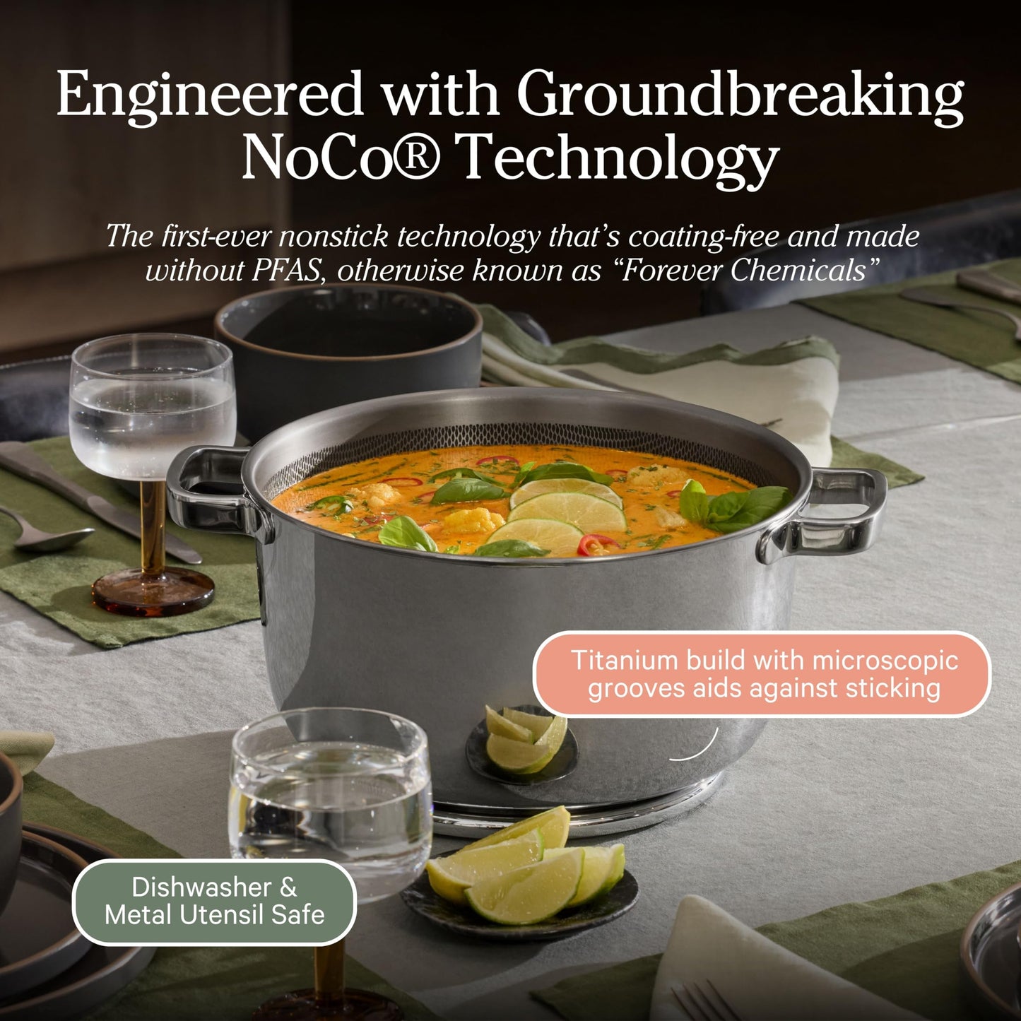 Our Place Titanium Perfect Pot Pro | 6.75 Qt Stock Pot with Lid & Silicone Spoon | PFAS-Free Nonstick, Fully-Clad Tri-Ply Stainless Steel & Aluminum | Induction & Oven-Safe up to 1000°F | Chrome