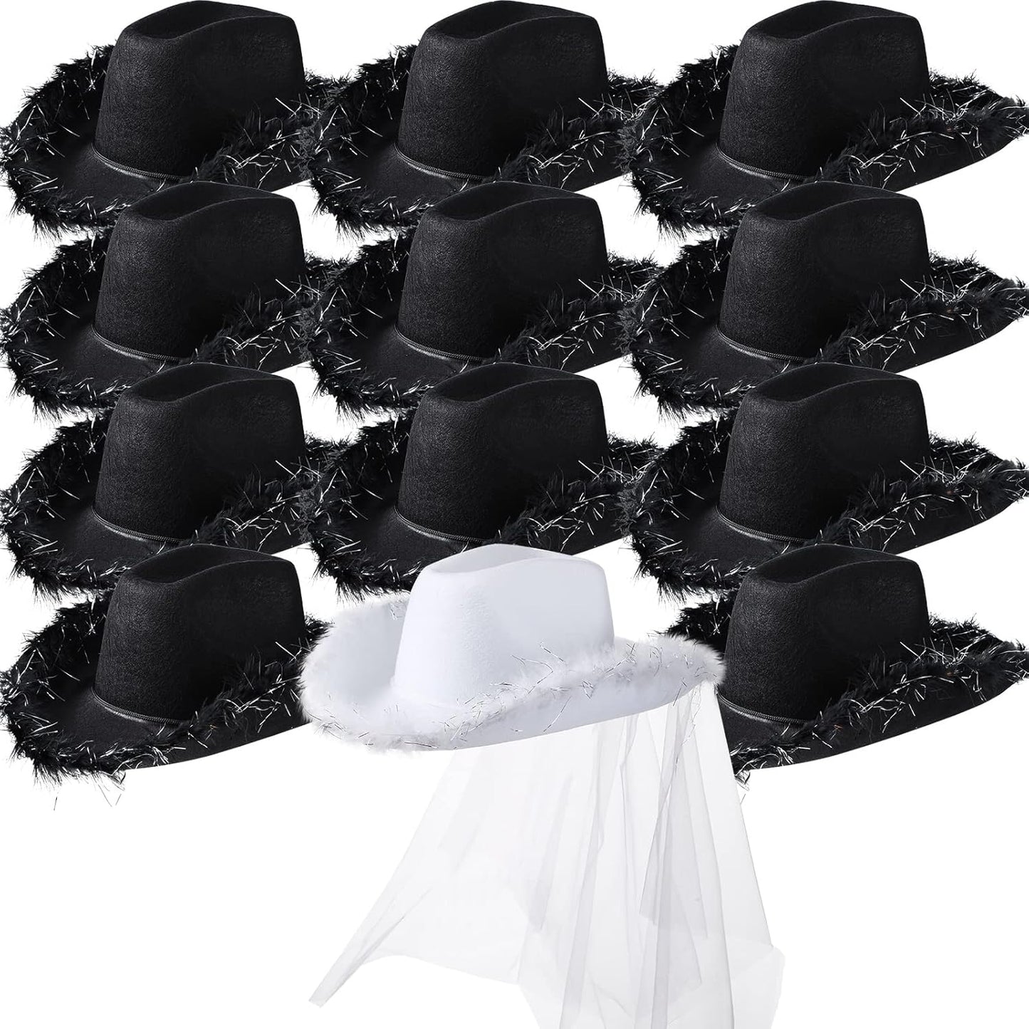 Unittype 12 Pcs Women Cowgirl Cowboy Hats Bachelorette Cowboy Hats for Bridal Shower Wedding Engagement Halloween Cosplay