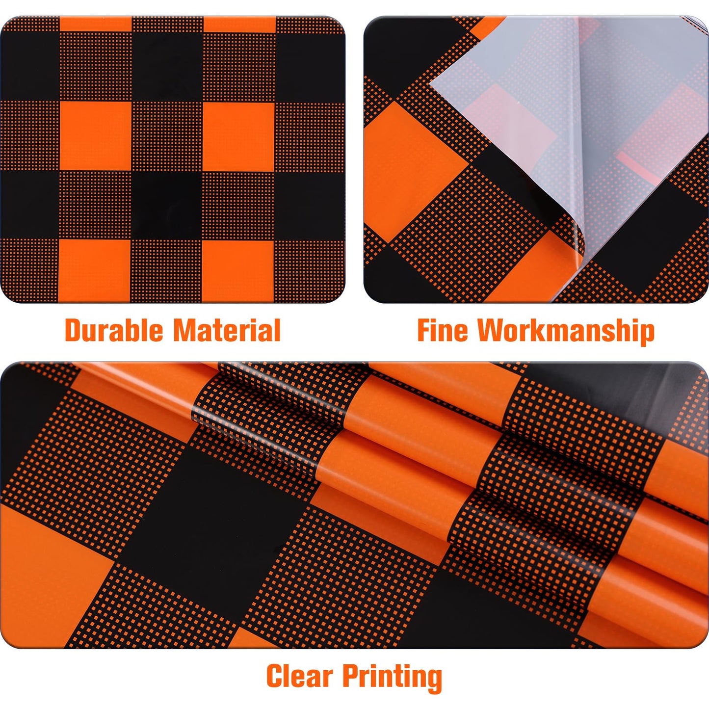 Kesfey 8 Packs Fall Orange Thanksgiving Gingham Tablecloth 54 x 108 Inches Orange and Black Buffalo Check Plaid Table Cover Backdrop Disposable Plastic Waterproof Autumn Picnic Tablecover for Camping
