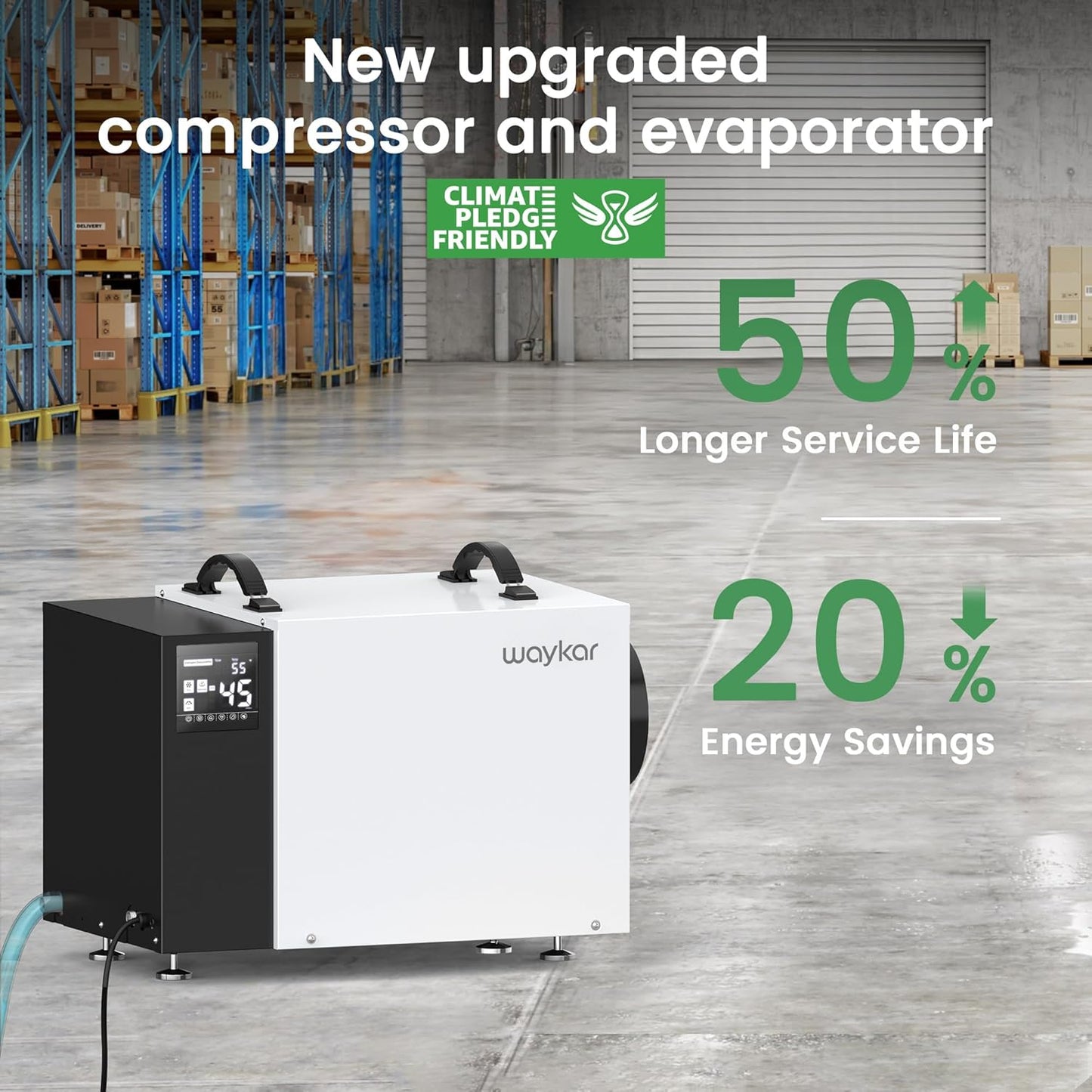 Waykar 125 Pint Dehumidifier - Smart Humidity Control for Basements & Crawl Spaces up to 6,500 Sq Ft | Includes Pump & Drain Hose