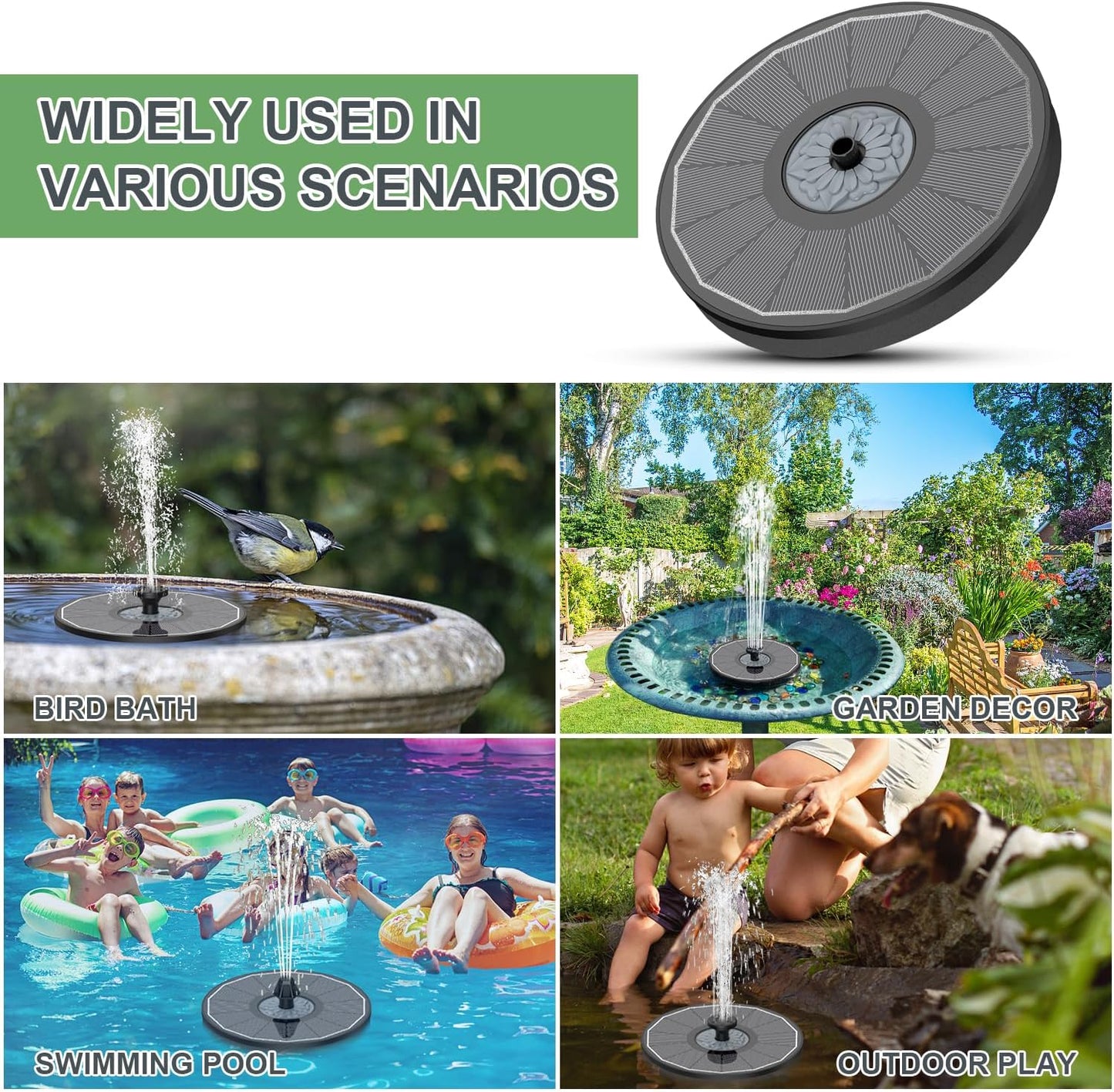 Yzert Solar Fountain - High-Efficiency 3.5W Glass Panel for Bird Bath | Outdoor Garden Decor (Black)