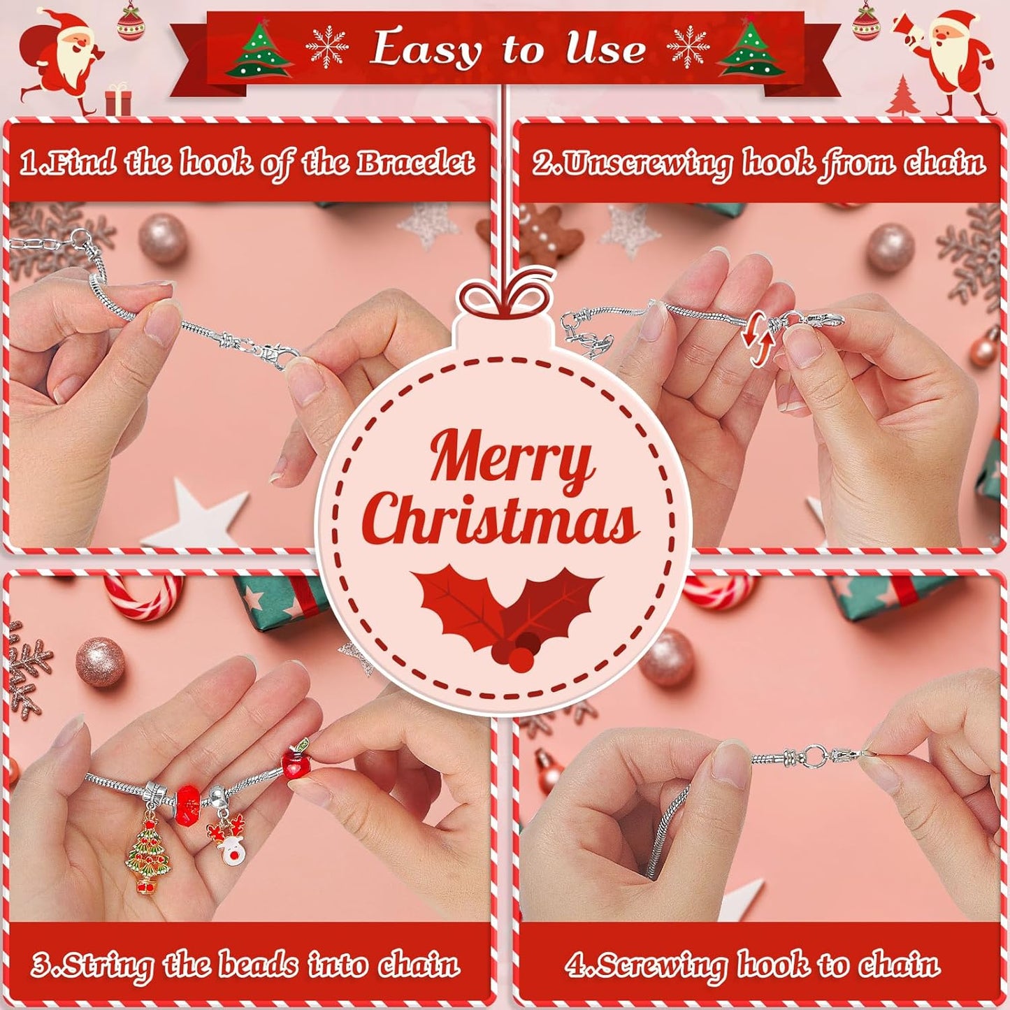 SIXNIE Christmas Advent Calendar - 24-Day Countdown Charm Bracelet Kit for Girls & Teens