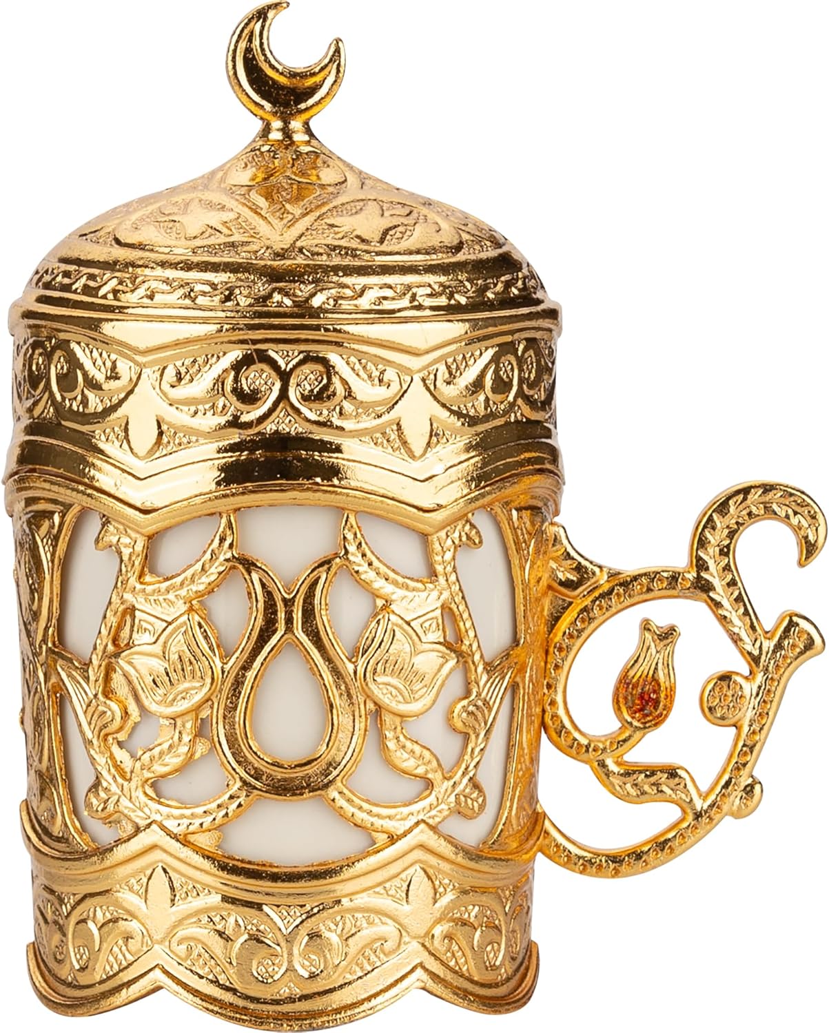 Alisveristime Ottoman Turkish Greek Arabic Espresso Coffee Cups with Saucer and Lid (Set of 2) (Hilal) (Silver)