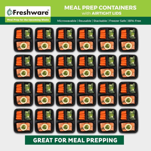 Freshware Meal Prep Containers - 150 Pack | 3-Compartment, BPA-Free, Stackable, Microwave & Dishwasher Safe (32 oz)