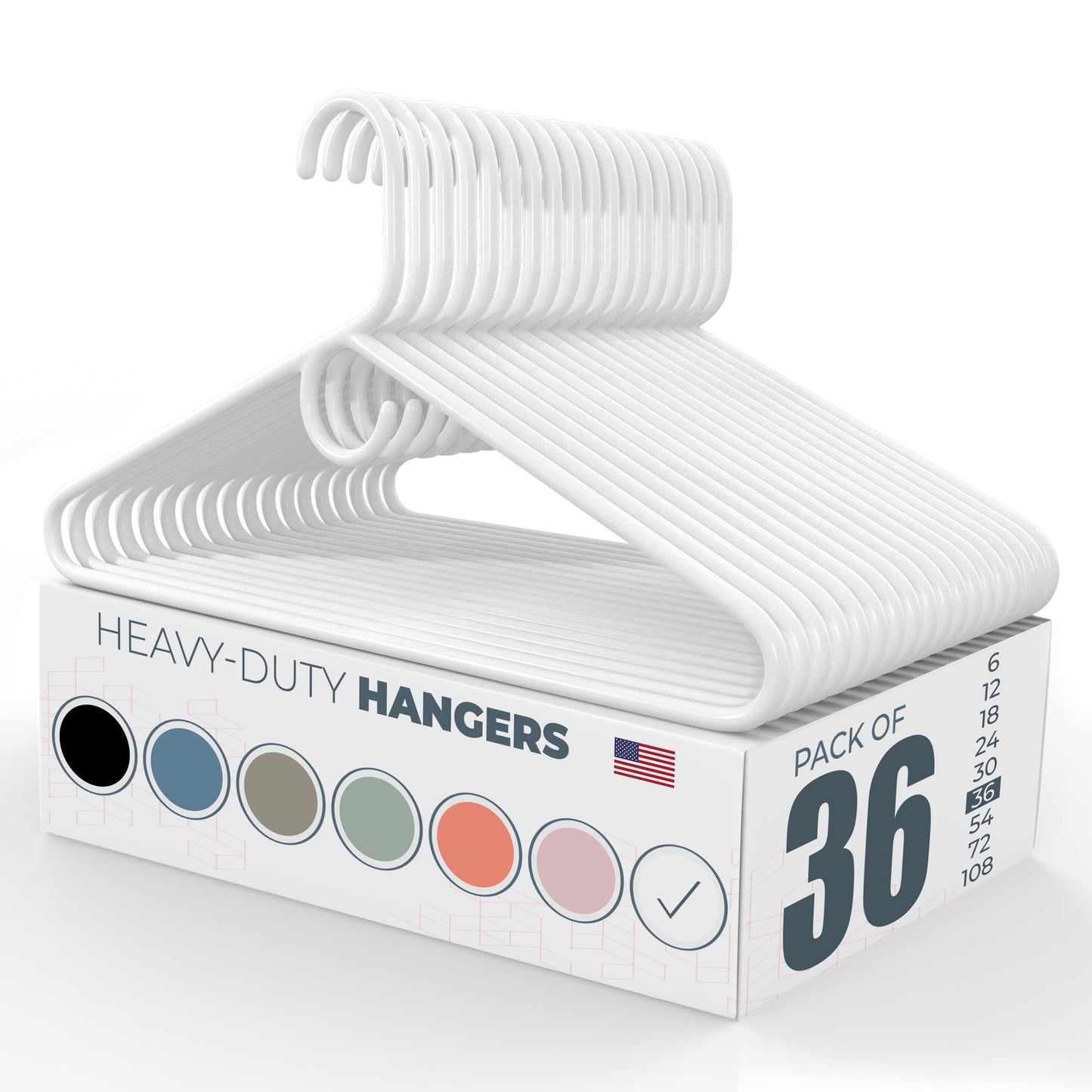 Neaties Heavy Duty Clothes Hangers 36 Pack – Made in The USA – 8lb Capacity Plastic Hangers for Adult Clothing – Durable for Pants, Coats, Jackets, or Jeans – White