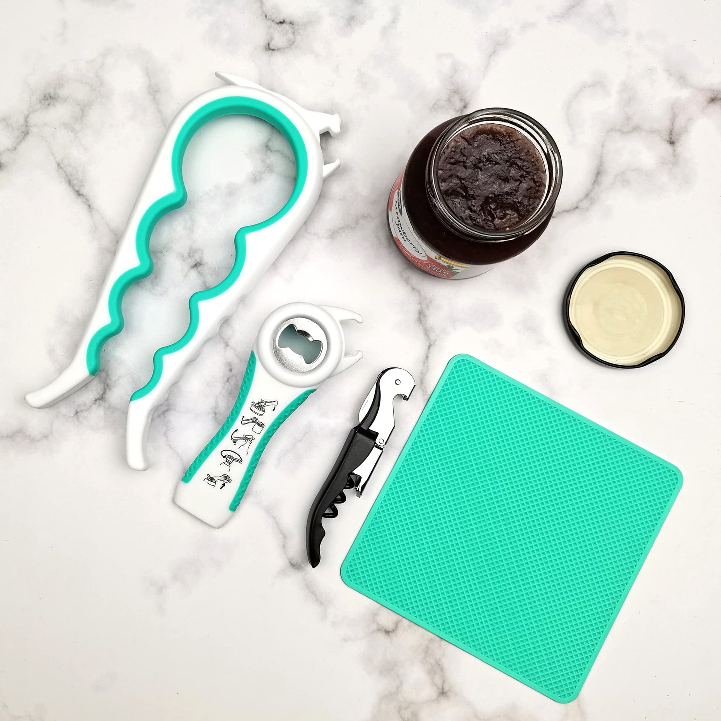 Otstar Jar Opener Bottle Opener and Can opener for Weak Hands,Seniors with Arthritis, Elderly, Jar Lid Opener Gadgets with Rubber Jar Opener Gripper Pad and Corkscrew Opener