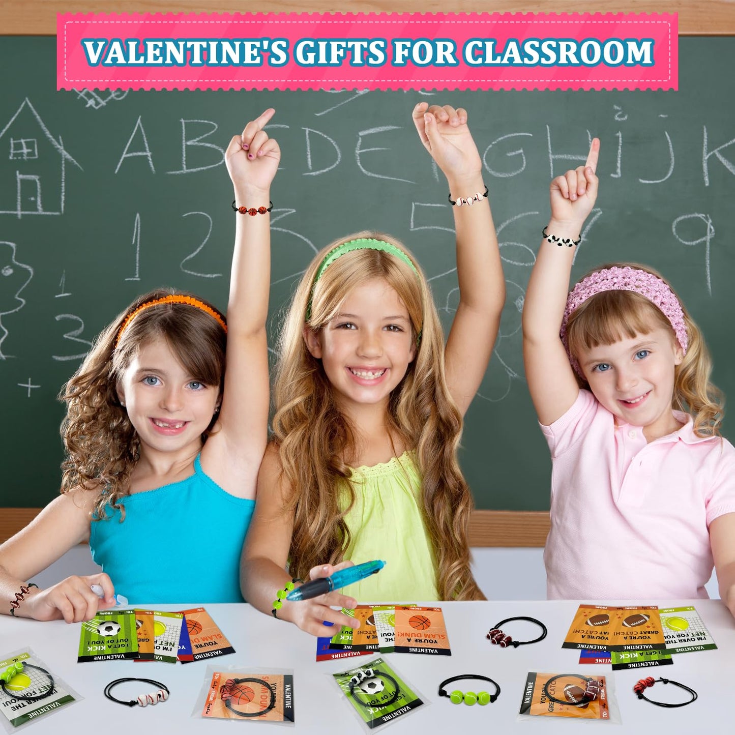 Sports Valentines Day Gifts Cards with Bracelets for Kids Classroom,30 Pack Adjustable Bracelets for Boys Girls,Valentine Non Candy Treats,Party Favors,Goodie Bag Stuffers,School Prizes for Toddlers