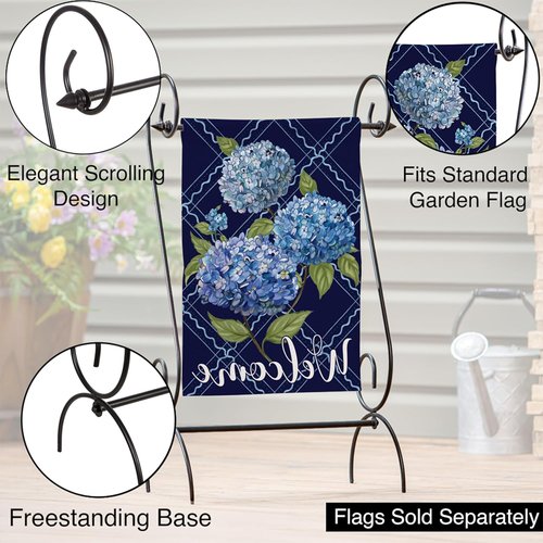 Evergreen Scroll American Garden Flag Stand - Premium Metal Holder for 12x18 Flags | Weatherproof Outdoor Decor