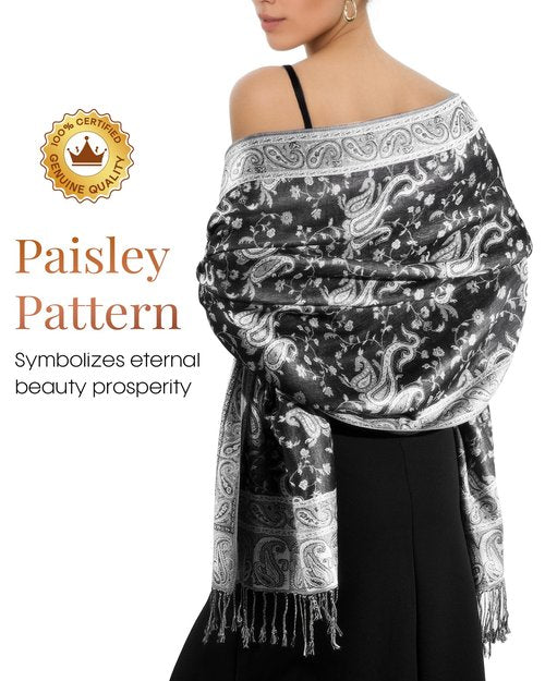 FURTALK Reversible Paisley Pashmina Shawl Wraps for Women Soft Exotic Indian Rave Scarf for Evening Dress Festival Scarves
