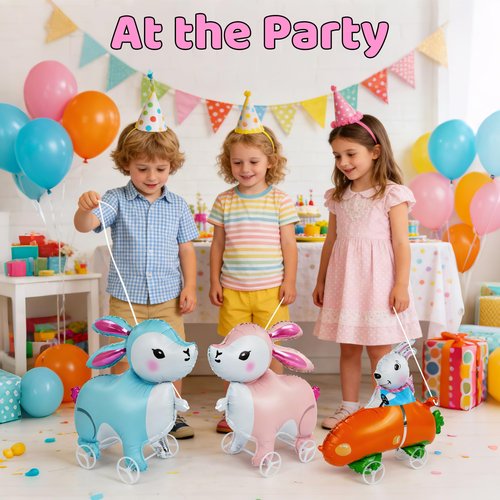 3Pcs Easter Walking Bunny Balloons With Wheels for Kids, Pull Along Walking Bunny Foil Balloons for Easter Birthday Party Favors, Self-Standing Walking Balloon Animals Decorations Gift Supplies
