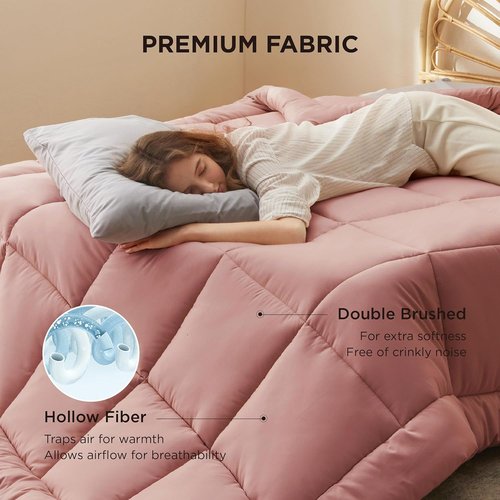 Bedsure Comforter Duvet Insert - All-Season King Size Quilted Bedding, GentleSoft Down Alternative, Dusty Pink 90 x 102 Inches