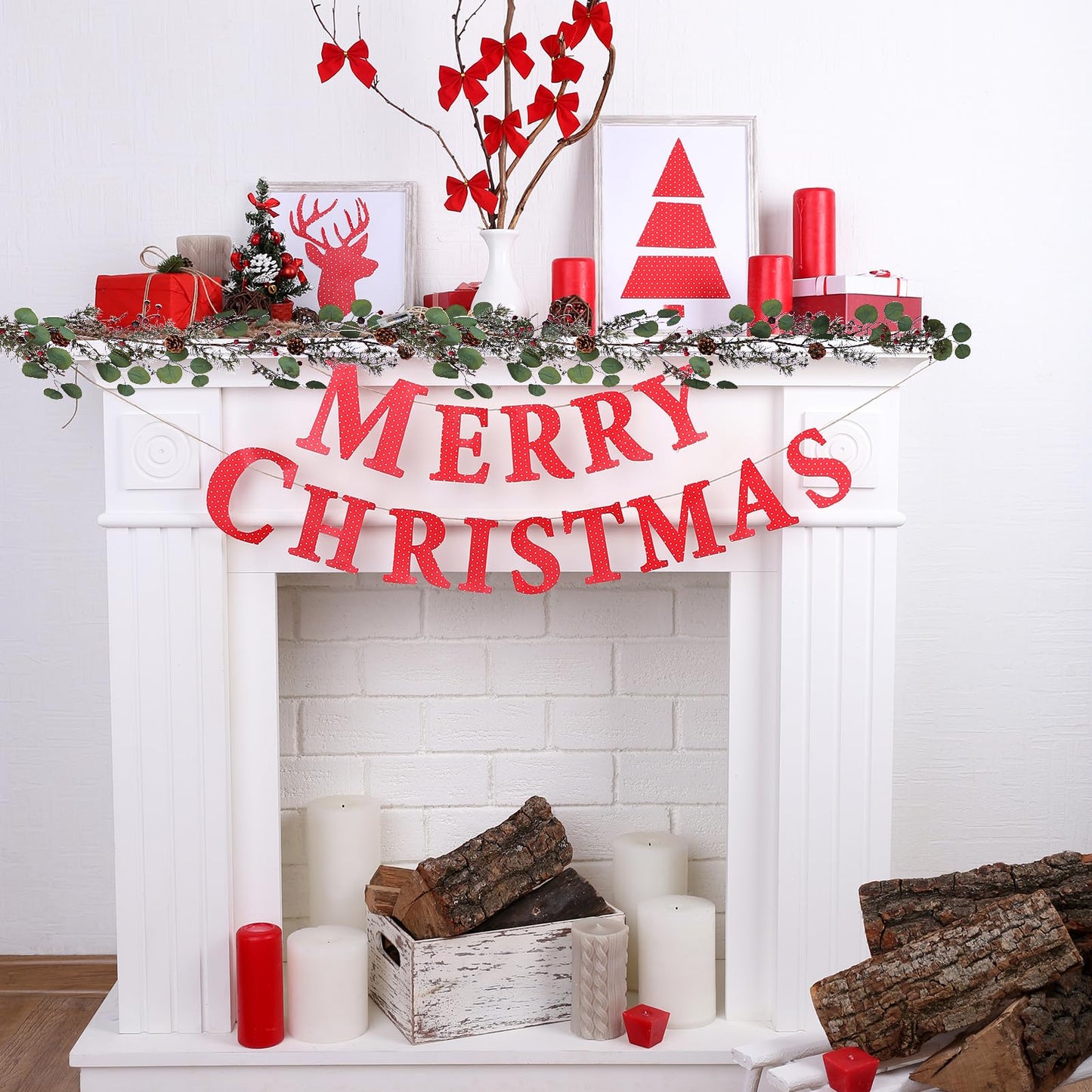LOHASBEE Christmas Garland, 5FT Natural Eucalyptus and Pine Christmas Garland with Red Berries and Pinecones - Perfect Festive Decoration for Your Home