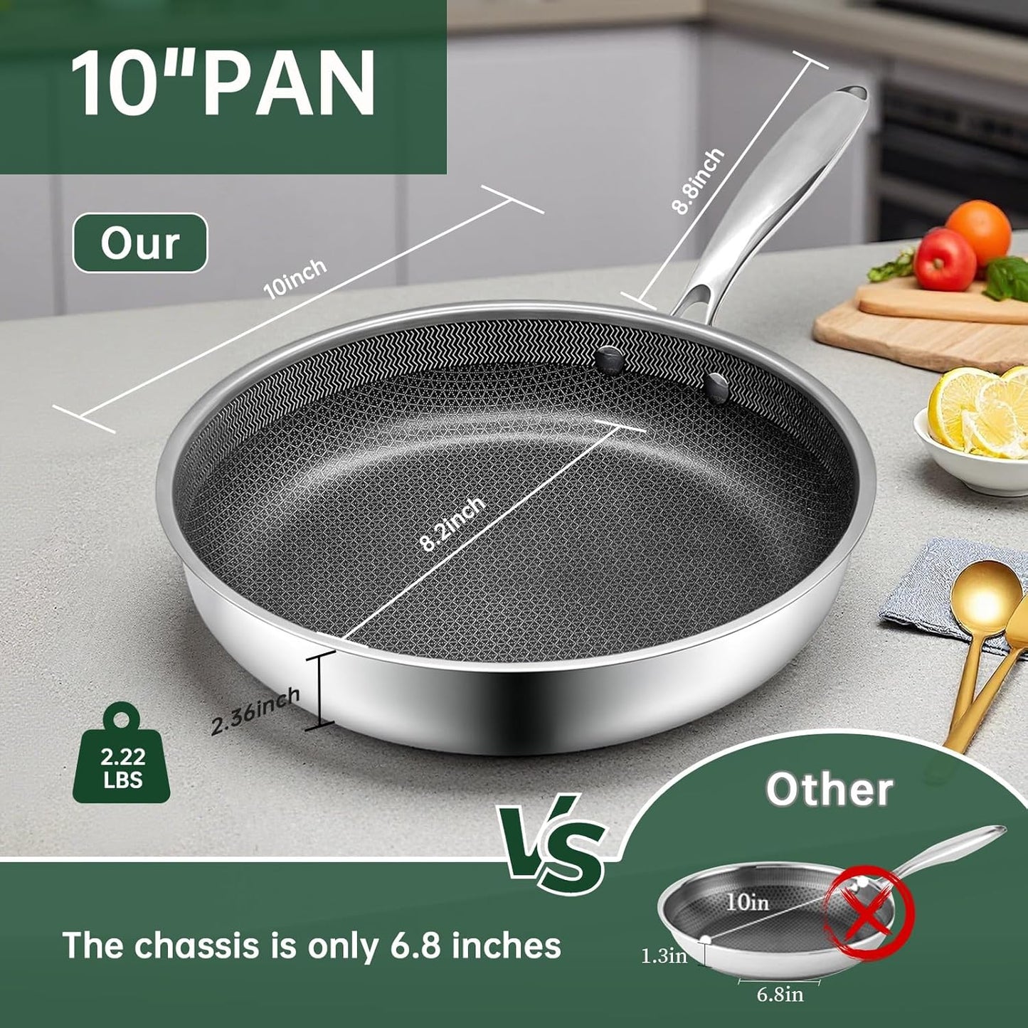 Skiennix 10-Inch Nonstick Frying Pan - PFOA-Free Hybrid Skillet with Stay-Cool Handle | Oven & Dishwasher Safe, Induction Compatible