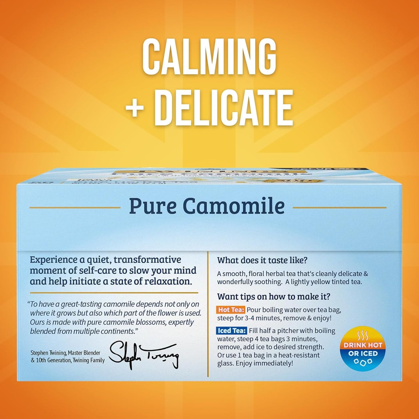 Twinings Pure Camomile Herbal Tea - Caffeine-Free, 50 Individually Wrapped Bags | Perfect Hot or Iced, 300 Total Teabags