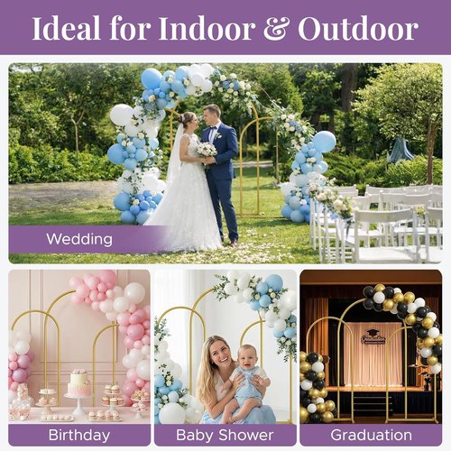 Gold Metal Arch Backdrop Stand Set by [Brand Name] | 3 Pack - 6FT, 5FT, 4FT for Weddings, Parties & Baby Showers