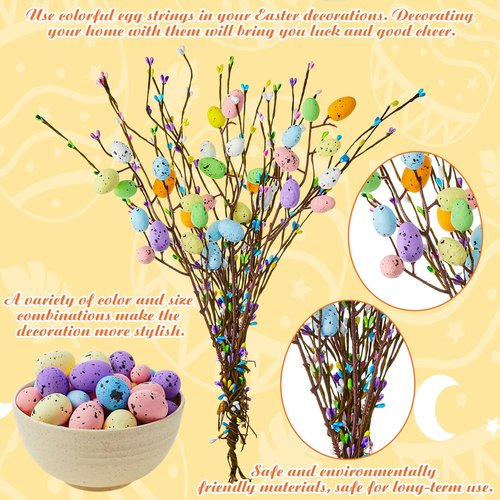 Giegxin 100 Pcs Artificial Easter Spray Vine Eggs with Vase for Easter Decoration, Spring Floral Stems Egg Twig Branches for DIY Spring Displays and Centerpiece Wreath Decoration