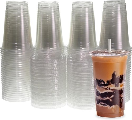 Freshware Clear Plastic Cups - 20 oz Disposable Tumblers with Flat Lids & Straws | Perfect for Iced Coffee, Smoothies & Cold Drinks