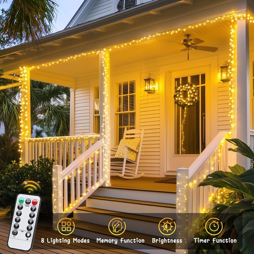 JMEXSUSS 2 Pack Outdoor String Lights Battery Operated, Total 66ft 200 LED Fairy Lights with Remote, Warm White Battery Christmas Lights for Bedroom Indoor Holiday House Tree Porch Party Yard
