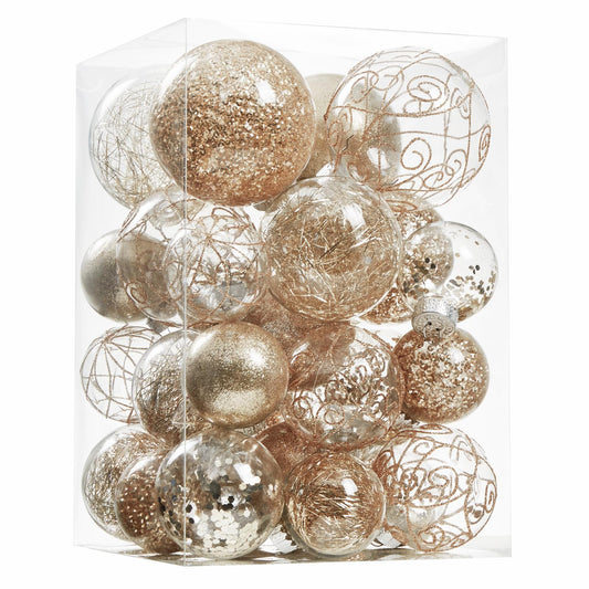 Wironlst Christmas Ball Ornaments Shatterproof Clear Large Plastic Hanging Ball Decorative Baubles Set with Stuffed Delicate Decorations (Multi-Size, Champagne)