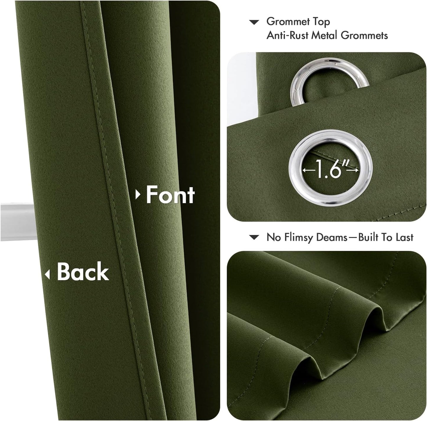 MIULEE Olive Green Blackout Curtains - Thermal Insulated Room Darkening Drapes | 40 x 54 Inches, 2 Panels