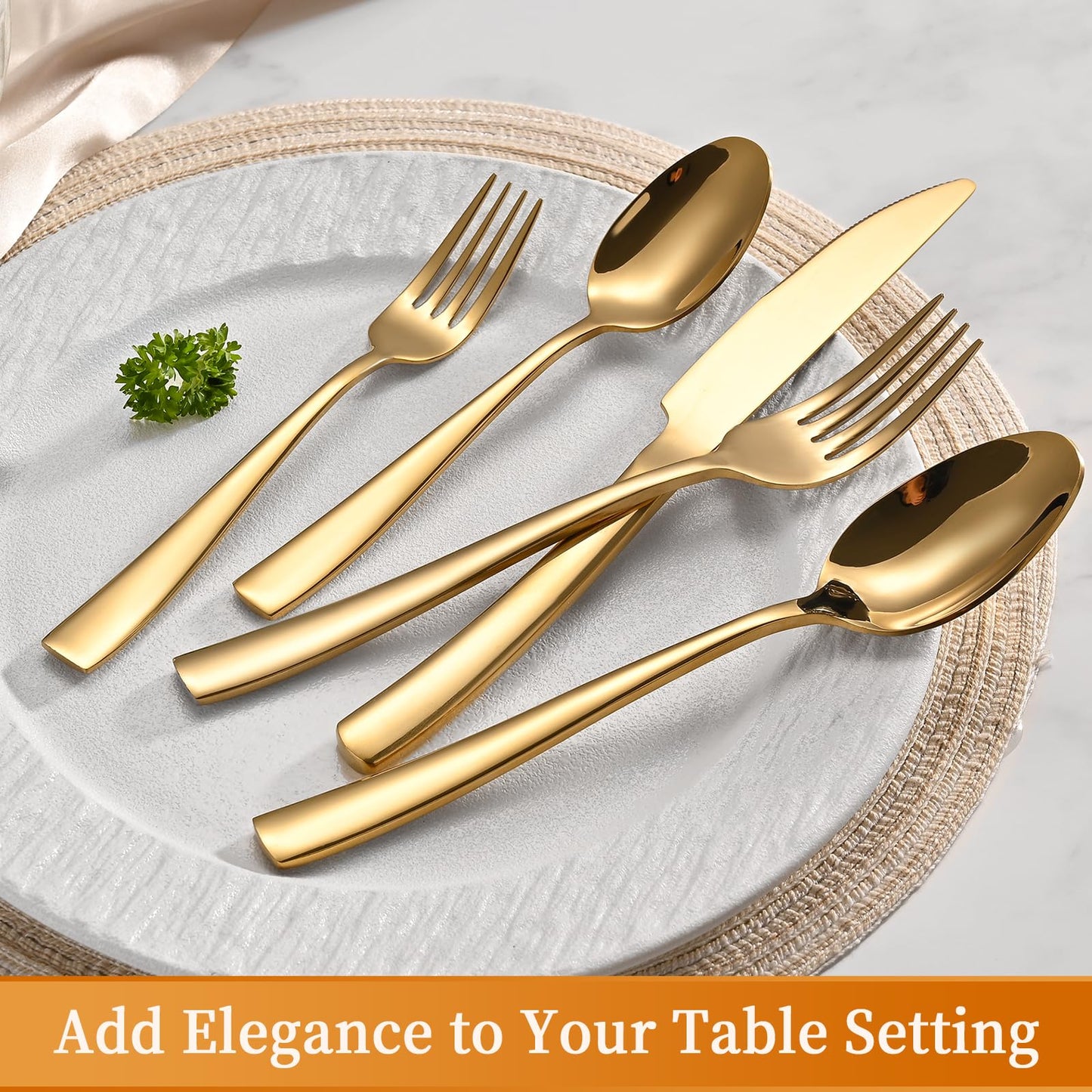 40-Piece Gold Silverware Set, Heavy Duty Stainless Steel Flatware Cutlery Set Service for 8, Food-Grade Utensil Sets for Home Restaurant, Dishwasher Safe