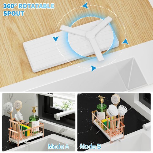 Cisily Sponge Holder for Kitchen Sink, Sink Caddy Organizer with High Brush Holder, Kitchen Countertop Organizers and Storage Essentials, Rustproof 304 Stainless Steel (Rose Gold, 9.25″)