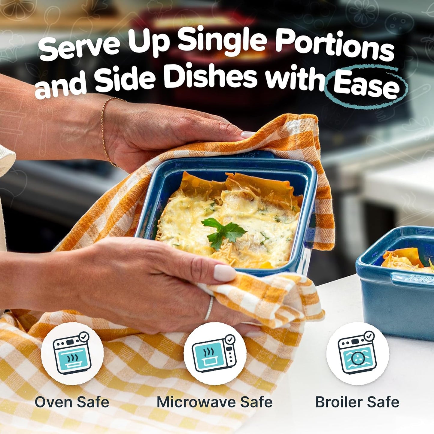 Souper Cubes Stoneware | Premium 5" x 5" Mini Baking Dishes with Silicone Covers - Set of 2, Blueberry