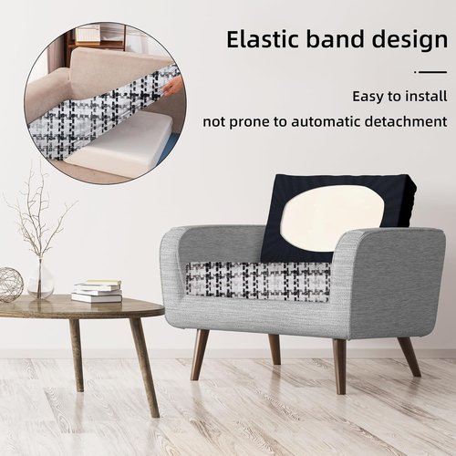 BIETYONE 8Pcs Stretch Patio Cushion Covers - Washable Outdoor Couch Slipcovers in Black Grid