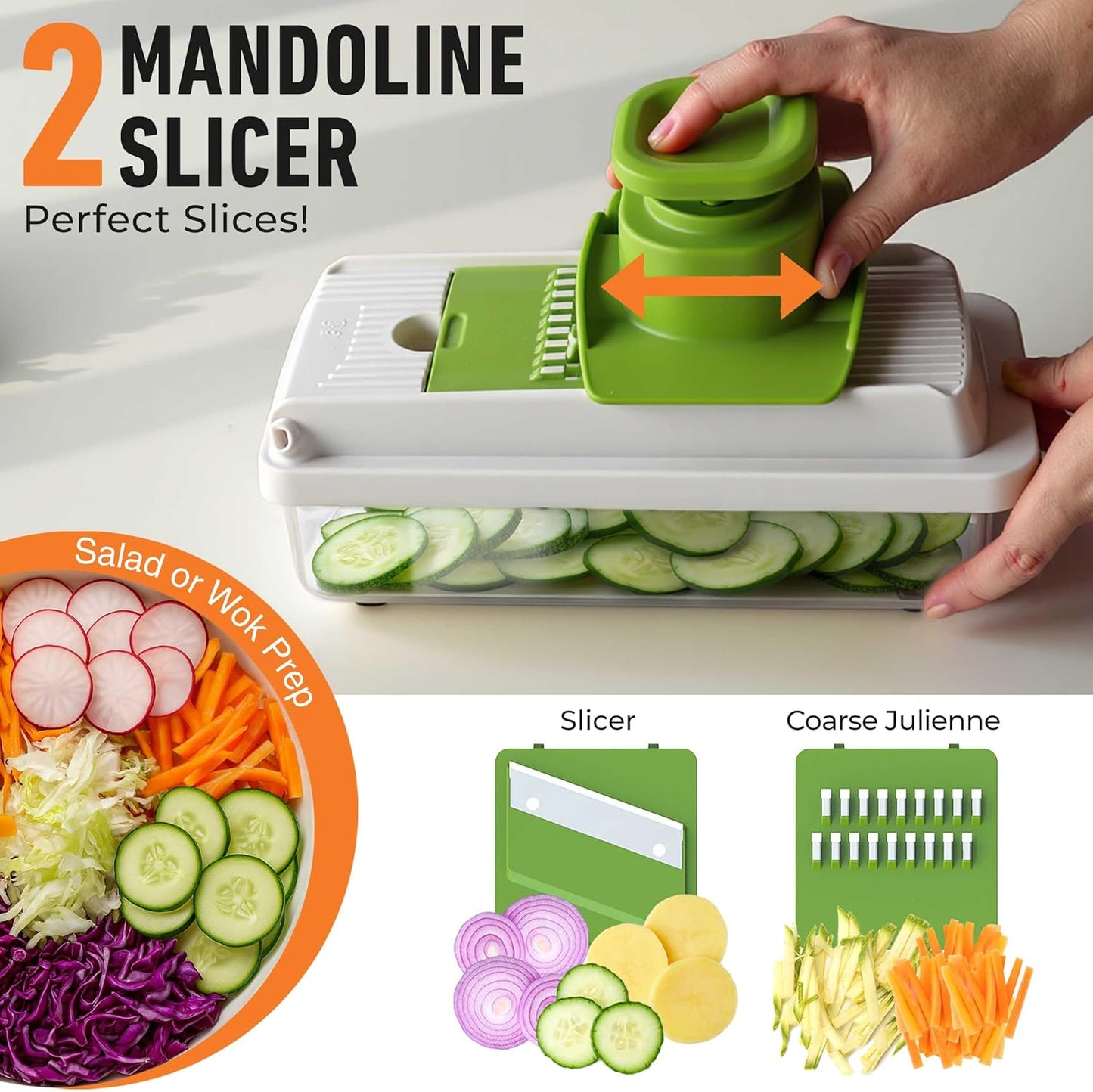 Mueller Vegetable Chopper - Versatile Mandoline Slicer & Dicer with Container | White Sand/Green